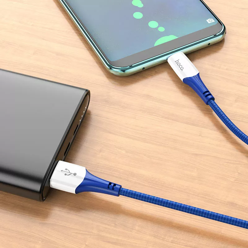Кабель Hoco X70 Ferry USB-A - Type-C 15w 3a 1м cable Blue - фото 3