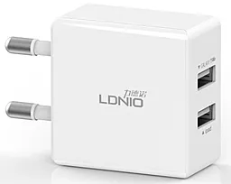 Мережевий зарядний пристрій LDNio Dual home charger + Micro USB Cable 2.1A White (DL-AC200)