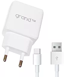 Мережевий зарядний пристрій Grand 2 USB 2.1A + Type-C White (GH-C01)