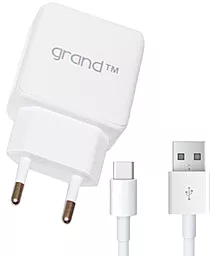 Сетевое зарядное устройство Grand GH-C01 2.1a 2xUSB-A ports charger + USB-C cable white - фото Сетевое зарядное устройство Grand GH-C01 2.1a 2xUSB-A ports charger + USB-C cable white