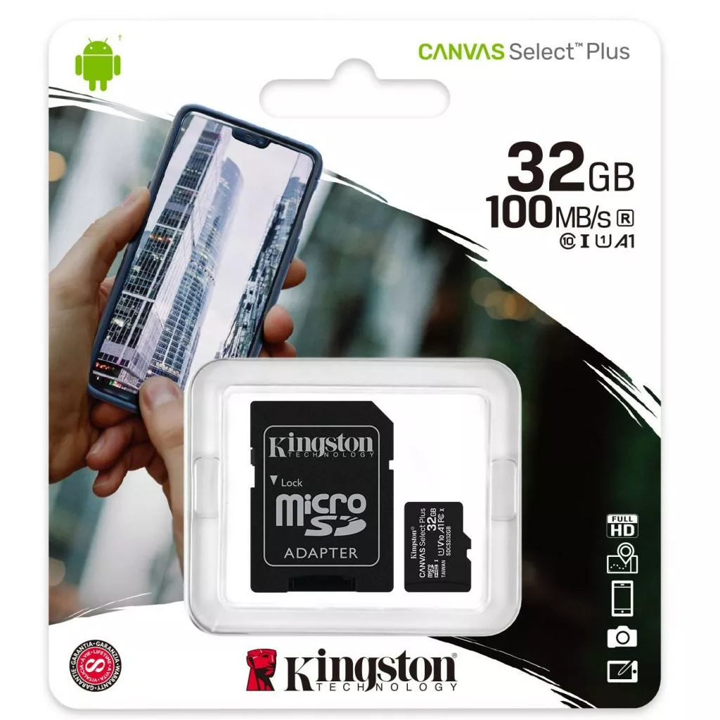 Карта памяти Kingston microSDHC 32GB Canvas Select Plus Class 10 UHS-I U1 V10 A1 + SD-адаптер (SDCS2/32GB) - фото 3