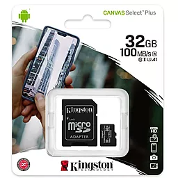 Карта памяти Kingston microSDHC 32GB Canvas Select Plus Class 10 UHS-I U1 V10 A1 + SD-адаптер (SDCS2/32GB) - миниатюра 3