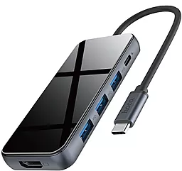 Мультипортовый USB Type-C хаб (концентратор) Hoco HB15 Easy Show USB-C -> 3xUSB 3.0, 1xHDMI 1xPD Gray