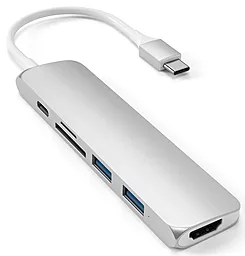 Мультипортовый USB Type-C хаб (концентратор) Satechi USB-C -> USB 3.0x2/HDMI/USB-C/Card Reader Silver (ST-SCMA2S)
