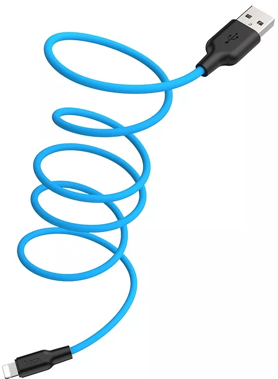 Кабель Hoco X21 Plus Silicone USB-A - Lightning 12w 2.4a 1м cable Black/Blue - фото 2