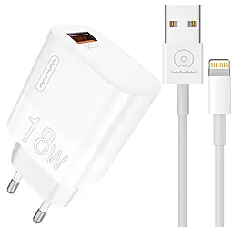 Мережевий зарядний пристрій WUW T80 18w QC3.0 USB-A home + Lightning cable white - фото Мережевий зарядний пристрій WUW T80 18w QC3.0 USB-A home + Lightning cable white