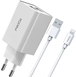 Мережевий зарядний пристрій Proda 2.4a 2xUSB-A ports charger + Lightning cable white (PD-A28i-WHT)