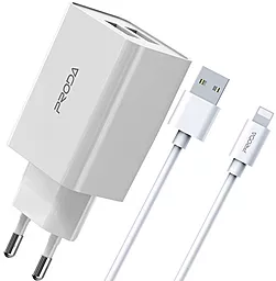 Сетевое зарядное устройство Proda 2.4a 2xUSB-A ports charger + Lightning cable white (PD-A28i-WH) - фото Сетевое зарядное устройство Proda 2.4a 2xUSB-A ports charger + Lightning cable white (PD-A28i-WH)