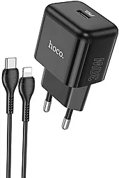 Сетевое зарядное устройство Hoco N32 Glory 30W PD USB-C + USB-C - Lightning Cable Black