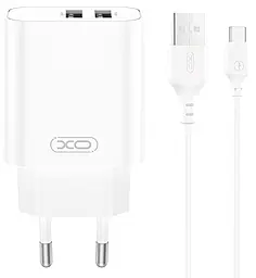 Мережевий зарядний пристрій XO CE34 2.4a 2xUSB-A home charger + USB-C cable white - фото Мережевий зарядний пристрій XO CE34 2.4a 2xUSB-A home charger + USB-C cable white