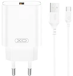 Сетевое зарядное устройство XO CE33 18w QC3.0 USB-A home charger + USB-C cable white - фото Сетевое зарядное устройство XO CE33 18w QC3.0 USB-A home charger + USB-C cable white