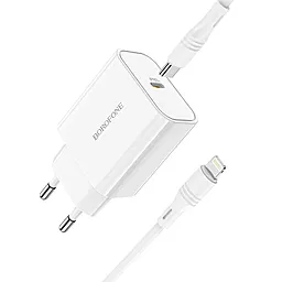 Мережевий зарядний пристрій Borofone BA57A Easy Speed 20w PD USB-C home charger + USB-C to Lightning white