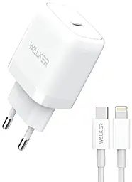Мережевий зарядний пристрій Walker WH-63 20w PD USB-C fast charger + USB-C to Lightning cable white - фото Мережевий зарядний пристрій Walker WH-63 20w PD USB-C fast charger + USB-C to Lightning cable white