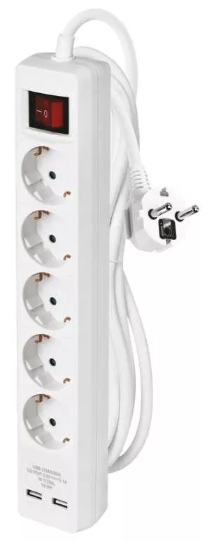 Мережевий фільтр (подовжувач) Emos 2xUSB 5 роз. 3м білий (P1523RU) - фото 1