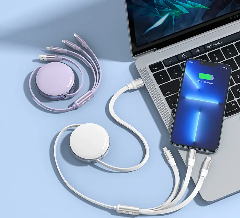 Универсальный кабель Hoco X78 3-in-1 USB-A to Type-C/Lightning/micro USB 12w 2.4a 1м сable White - фото 4