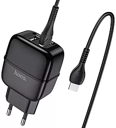 Сетевое зарядное устройство Hoco C77A 2.4a 2xUSB-A ports charger + USB-C cable black - миниатюра 2 Сетевое зарядное устройство Hoco C77A 2.4a 2xUSB-A ports charger + USB-C cable black - миниатюра 2
