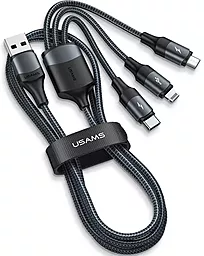 Универсальный кабель Usams U73 3-in-1 USB-A to Type-C/Lightning/micro USB 15w 3a 1.2м сable Black - миниатюра 2 Универсальный кабель Usams U73 3-in-1 USB-A to Type-C/Lightning/micro USB 15w 3a 1.2м сable Black - миниатюра 2