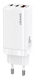 Мережевий зарядний пристрій з швидкою зарядкою Usams US-CC110 GaN Mini 65W 2хType-C/USB QC White