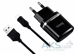 Сетевое зарядное устройство Hoco С12 Charger 2.4A 2USB with Type-C Cable Black - миниатюра 2