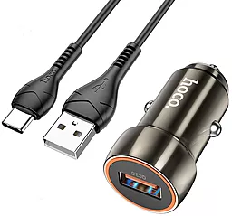 Автомобильное зарядное устройство Hoco Z46 18w QC3.0 car charger + USB-C cable metal grey