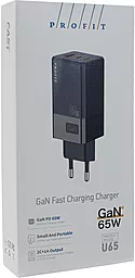 Сетевое зарядное устройство PROFIT U65 65w GaN PD/QC3.0 2xUSB-C/USB-A ports home charger black - фото Сетевое зарядное устройство PROFIT U65 65w GaN PD/QC3.0 2xUSB-C/USB-A ports home charger black