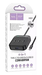 USB Type-C хаб Hoco HB31 Easy 4-in-1 USB3.0+3xUSB2.0 0.2m Hub black - мініатюра 6