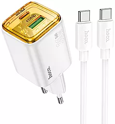 Мережевий зарядний пристрій Hoco N53 30w PD/QC USB-C/USB-A ports fast charger + USB-C to USB-C cable white - фото Мережевий зарядний пристрій Hoco N53 30w PD/QC USB-C/USB-A ports fast charger + USB-C to USB-C cable white