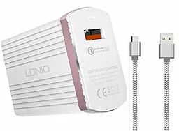 Сетевое зарядное устройство LDNio A1302Q 18w QC3.0 home charger + USB-C cable white - фото Сетевое зарядное устройство LDNio A1302Q 18w QC3.0 home charger + USB-C cable white