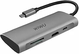 USB Type-C хаб (концентратор) WIWU Adapter Alpha 731HP USB-C -> 3xUSB 3.0, 1XHDMI, 1XUSB Type-C, 1xSD Gray