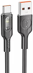 Кабель USB Hoco U120 Transparent + intelligent power-off 25w 5A 1.2m USB Type-C cable black