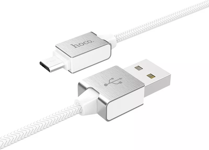 Кабель Hoco U49 Refined Steel USB-A - micro USB 12w 2.4a 1.2м cable White - фото 4