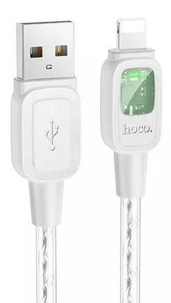 Кабель Hoco U124 Stone silicone intelligent power-off USB-A - Lightning 12w 2.4a 1.2м cable silver - фото 1