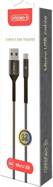 Кабель Intaleo CB0 USB-A - micro USB 12w 2.4a 0.2м cable Black/Grey (1283126495632) - фото 4