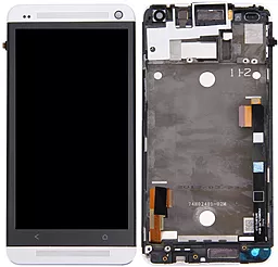 Дисплей HTC One M7 801 (801e) с тачскрином и рамкой, оригинал, Silver