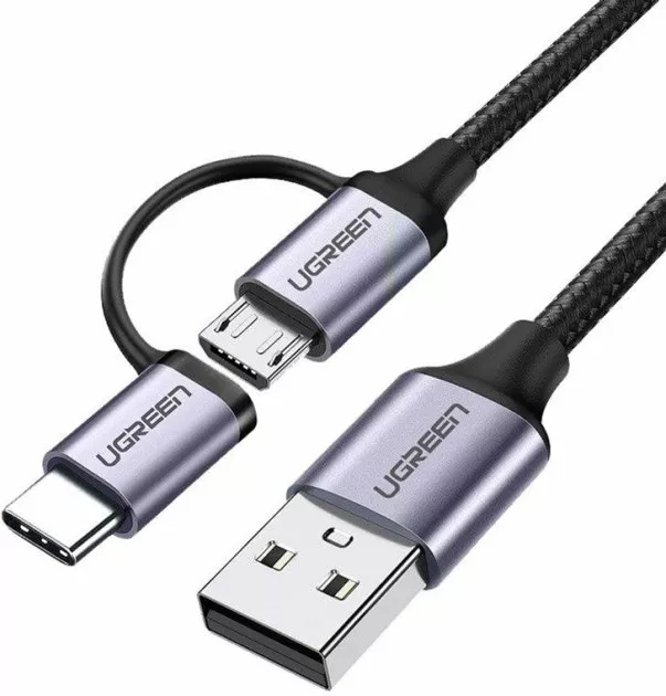Універсальний кабель Ugreen US177 2-in-1 USB-A to Type-C/micro USB 15w 3a 1м сable Black (30875) - фото 1