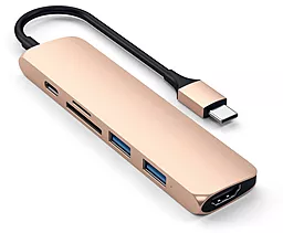 Мультипортовый USB-A хаб Satechi USB-C -> USB 3.0x2/HDMI/USB-C/Card Reader Gold (ST-SCMA2G) - миниатюра 2