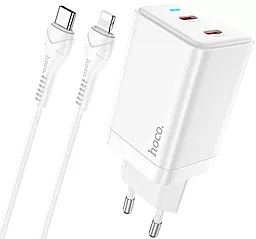 Сетевое зарядное устройство Hoco N23 Starlight GaN 2USB-C PD45W + USB-C to Lightning Cable White