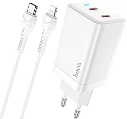 Сетевое зарядное устройство Hoco N23 45w GaN PD 2xUSB-C ports charger + USB-C to Lightning cable white - фото Сетевое зарядное устройство Hoco N23 45w GaN PD 2xUSB-C ports charger + USB-C to Lightning cable white
