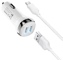 Автомобильное зарядное устройство Hoco Z40 2.4a 2xUSB-A ports car charger + micro USB cable white - фото Автомобильное зарядное устройство Hoco Z40 2.4a 2xUSB-A ports car charger + micro USB cable white