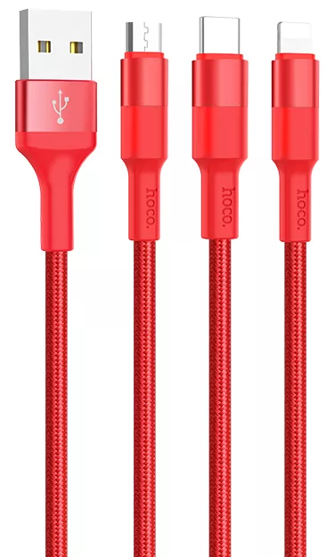 Універсальний кабель Hoco X26 Xpress 3-in-1 USB-A to Type-C/Lightning/micro USB 10w 1м сable Red - фото 1