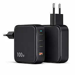 Сетевое зарядное устройство с быстрой зарядкой 4U GaN 100W 3xUSB-C/USB-A fast charger black (YD-100MUC31A)