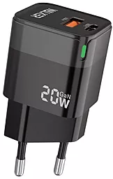 Сетевое зарядное устройство Walker WH-42 20w GaN PD USB-C/USB-A ports charger black - фото Сетевое зарядное устройство Walker WH-42 20w GaN PD USB-C/USB-A ports charger black