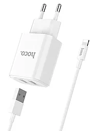 Мережевий зарядний пристрій Hoco C62A Victoria 2.1a 2xUSB-A ports charger + Lightning cable white - фото Мережевий зарядний пристрій Hoco C62A Victoria 2.1a 2xUSB-A ports charger + Lightning cable white