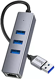 Мультипортовый USB-A хаб Hoco HB34 USB to 3xUSB 3.0 + RJ45 1000Mbps Black - миниатюра 5