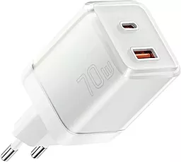Сетевое зарядное устройство Essager EZCT70 70w GaN PD/QC4.0 USB-C/USB-A ports charger white (EZCT70-YQB02-Z)