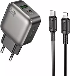 Мережевий зарядний пристрій Borofone BAS55A 30w GaN PD/QC USB-C/USB-A ports fast charger + USB-C to Lightning cable black - фото Мережевий зарядний пристрій Borofone BAS55A 30w GaN PD/QC USB-C/USB-A ports fast charger + USB-C to Lightning cable black