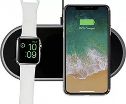 Бездротовий (індукційний) зарядний пристрій швидкої QI зарядки Qitech Premium Mini AIRPower для Apple iPhone і Apple Watch Black