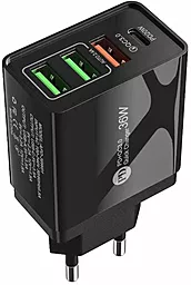 Сетевое зарядное устройство XoKo 36w PD/QC 3xUSB-A/USB-C ports fast charger black (APD-36W01) - миниатюра 2