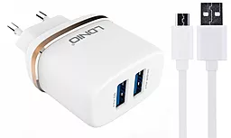 Сетевое зарядное устройство LDNio 2 USB Home Charger 2.4A + Mirco USB Cable White (DL-AC52)