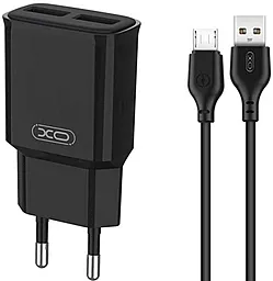 Мережевий зарядний пристрій XO L92C 12W 2.4A 2xUSB-A + micro USB Cable Black